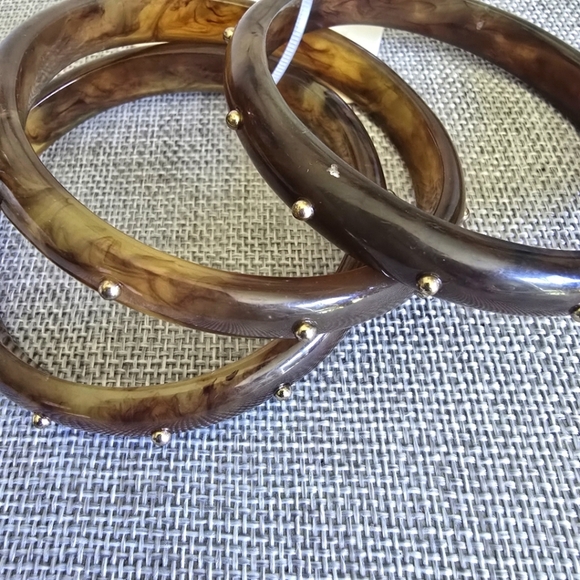 New Cato Boho Chic Brown Gold Studded Bangle Acrylic Bracelet Bundle Set - Picture 3 of 5